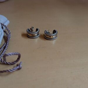 David Yurman Cable Classics Silver and Gold Huggie Hoop Earrings